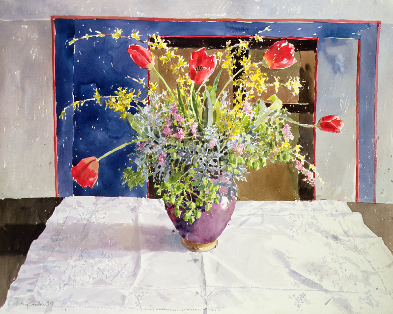 Spring Flowers in a Vase, 1988 (w/c on paper)  van Lucy Willis