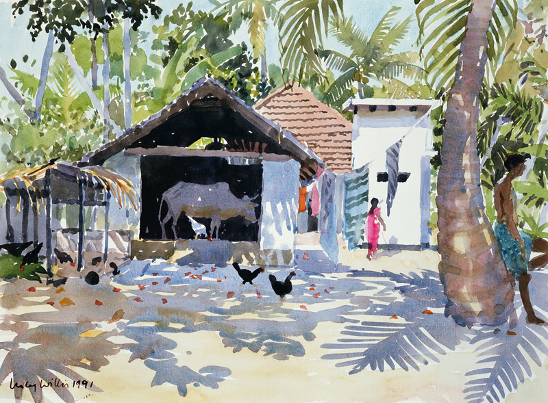 The Backwaters, Kerala, India, 1991 (w/c on paper)  van Lucy Willis