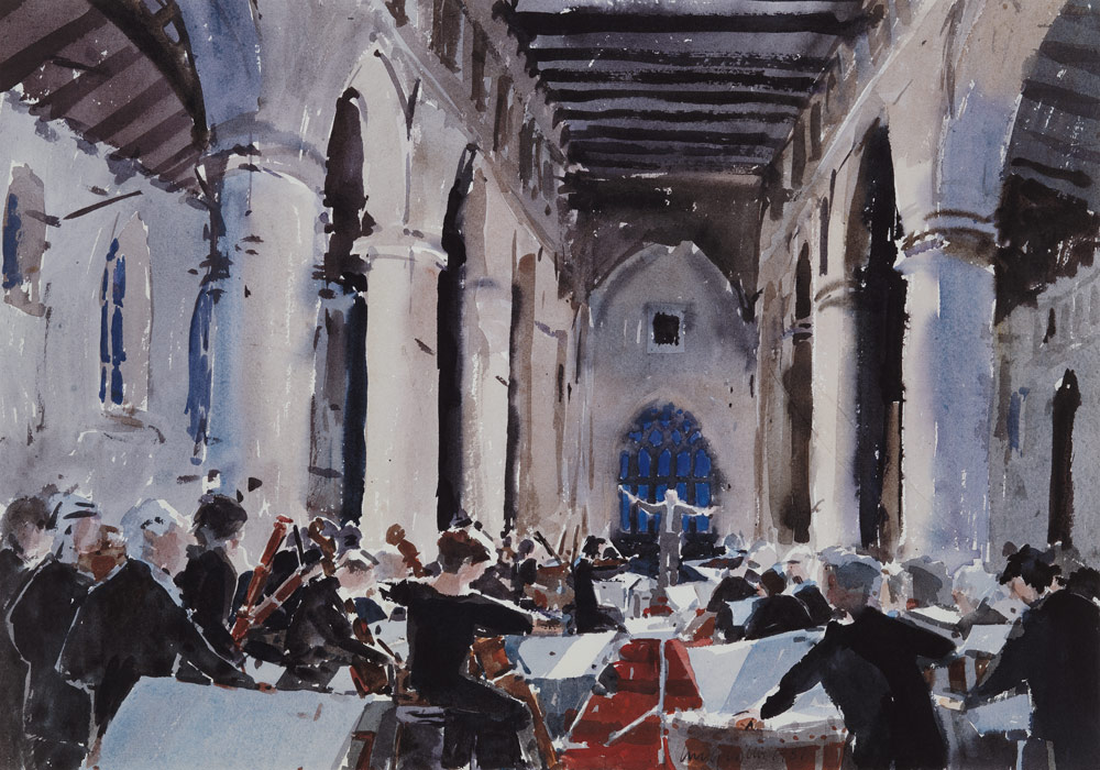 The Overture, St. Mary''s Bridgwater, 1989 (w/c on paper)  van Lucy Willis