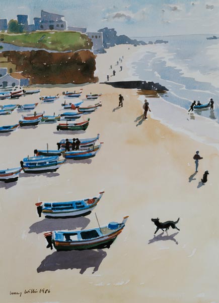 Boats on the Beach, 1986 (watercolour on paper)  van Lucy Willis
