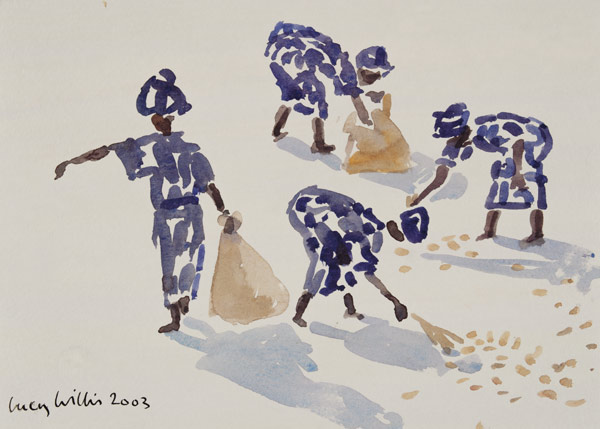 Clearing Leaves, Senegal, 2003 (w/c on paper)  van Lucy Willis