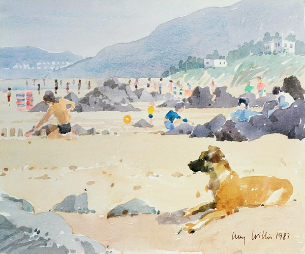 Dog on the Beach, Woolacombe, 1987 (w/c on paper)  van Lucy Willis