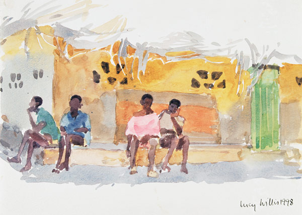 Children Waiting, 1998 (w/c on paper)  van Lucy Willis