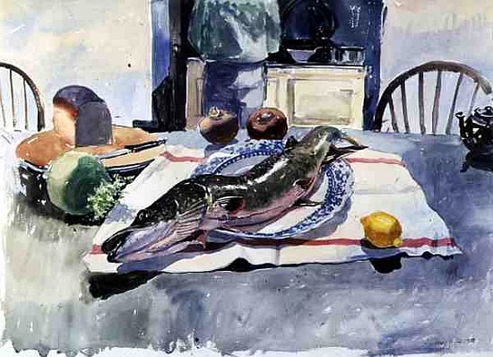 Pike on a Plate, 1986 (w/c on paper)  van Lucy Willis