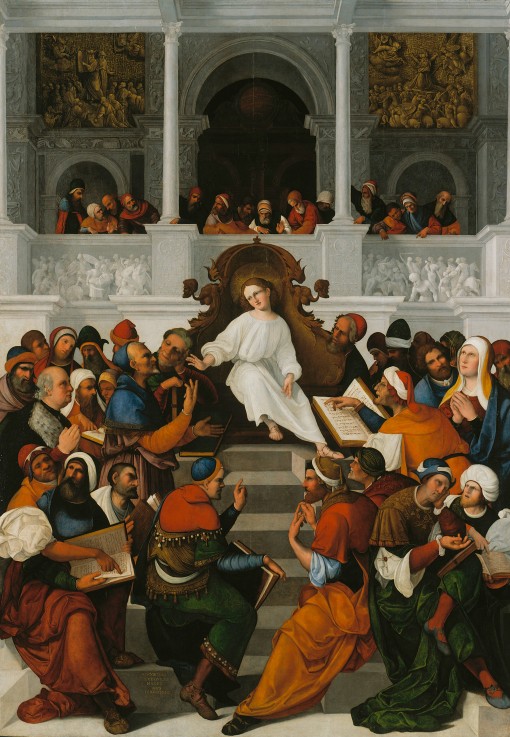 The Twelve-Year-Old Jesus Teaching in the Temple van Ludovico Mazzolino