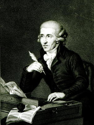 Joseph Haydn (1732-1809) c.1770 (oil on canvas) (b/w photo) van Ludwig Guttenbrunn