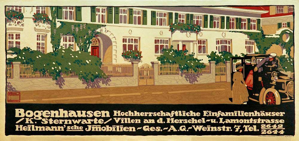 Bogenhausen / noble single family houses / K. observatory / villas at d. Herschel– u. Lamontstrasse  van Ludwig Hohlwein
