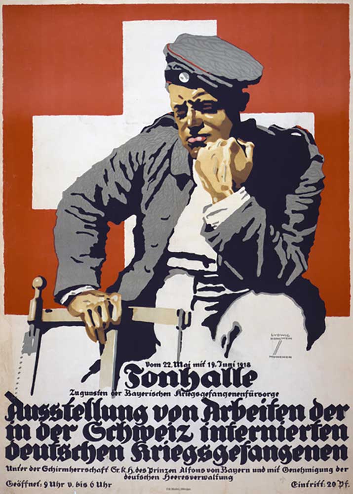 Poster advertising an exhibition of works by German prisoners of war interned in Switzerland, 1918 van Ludwig Hohlwein