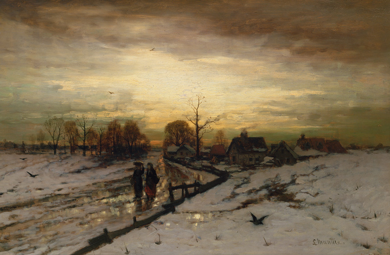 Snow Scene: Sunset van Ludwig Munthe