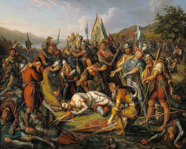Die Eidgenossen an der Leiche Winkelrieds in der Schlacht bei Sempach am 9.7.1386. van Ludwig Vogel