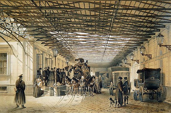 Departure of a Stagecoach from St. Petersburg Station, 1848 (w/c & ink on paper) van Luigi (Ludwig Osipovich) Premazzi
