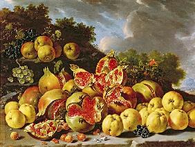Still Life with pomegranates, apples, cherries and grapes