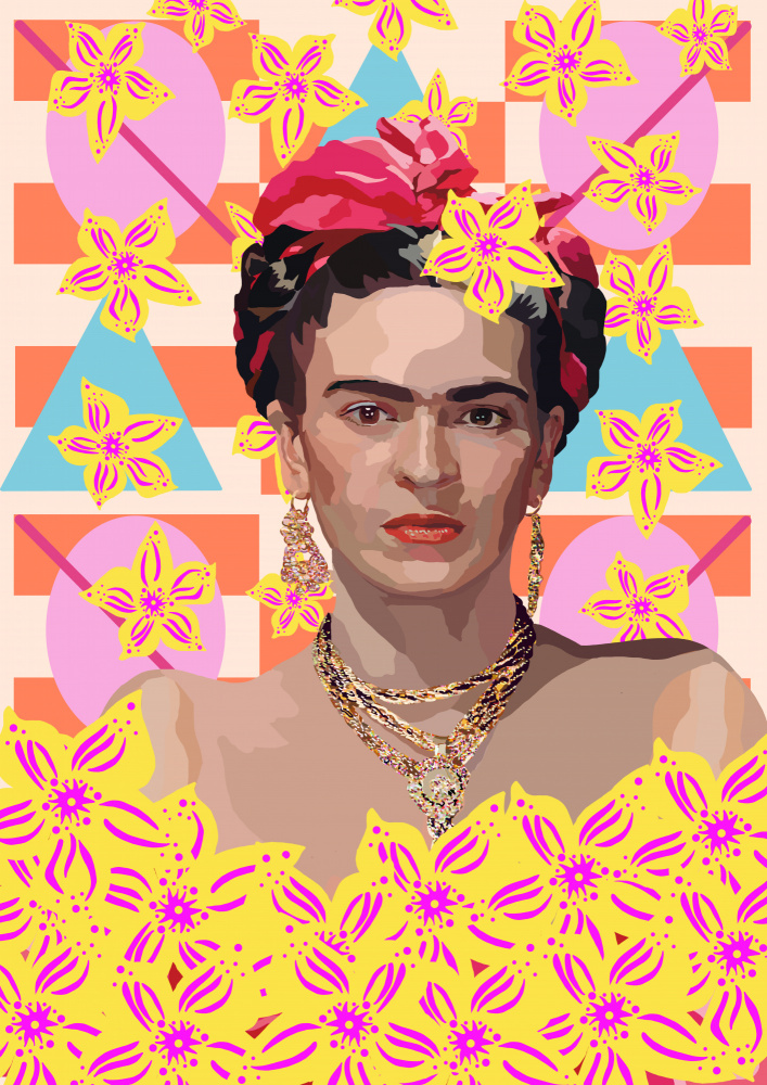 Frida with flowers van Lynnda Rakos