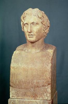 Portrait bust of Alexander the Great (356-323 BC) known as the Azara herm, Greek replica of 4th cent