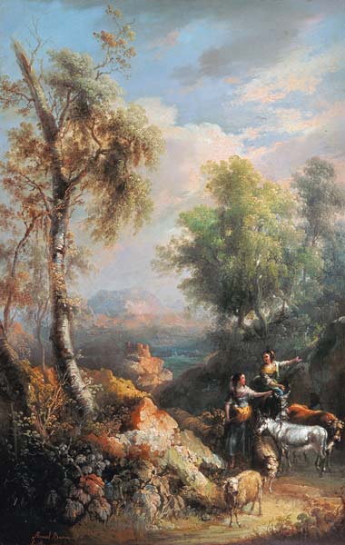 Goatherds in mountainous Spanish landscape van Manuel Barron y Carrillo