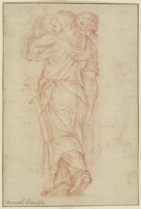 Zwei Männer, der aus einem Topf trinkende linke mit einem Schwert an der Seite van Marcello Venusti