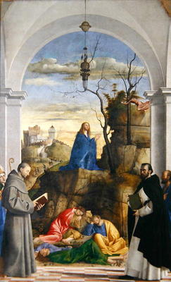 Agony in the Garden with SS. Dominico, Mark, Louis of Toulouse and Francis of Assisi, 1510 (oil on c van Marco Basaiti