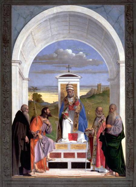 Saint Peter surrounded by four saints van Marco Basaiti