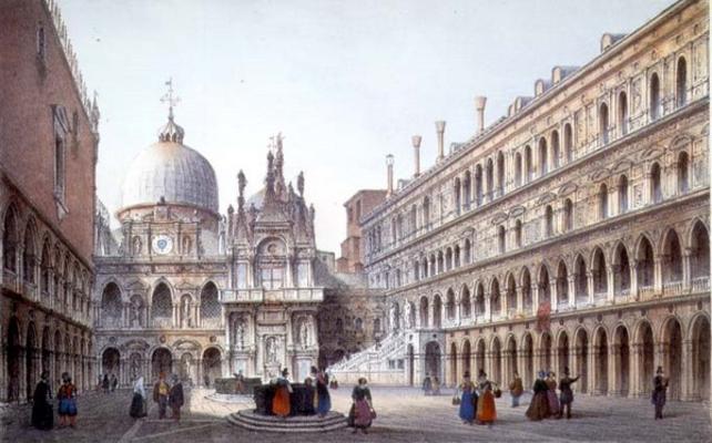 The Courtyard of Palazzo Ducale, Venice, engraved by Brizeghel (litho) van Marco Moro