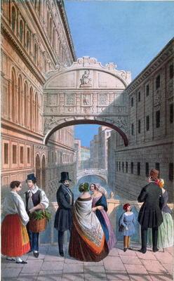 The Bridge of Sighs, Venice, engraved by Brizeghel (litho)