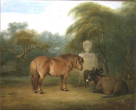 Pony and Donkeys in a Glade van Maria Spilsbury