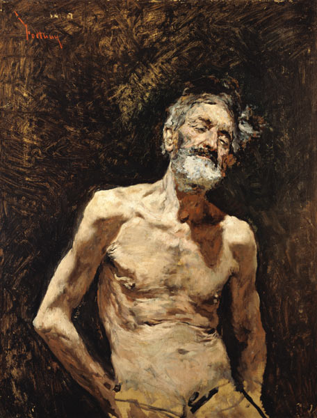 Aktstudie eines alten Mannes beim Sonnenbad. van Mariano Fortuny