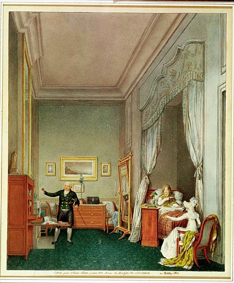 The Empress''s Bedroom with the Duchesse de Montebello and Jean-Nicolas Corvisart (1755-1821) Octobe van Marie-Louise de Hapsburg-Lorraine