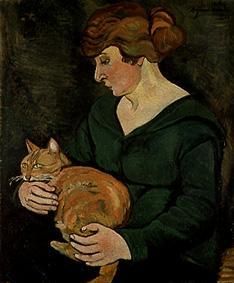 Frau mit Katze (Louson et Raminow) van Marie Clementine (Suzanne) Valadon