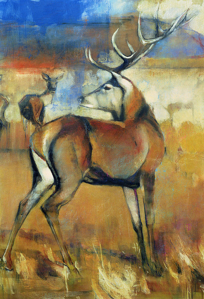 Red Stag, detail from Gathering Deer van Mark  Adlington