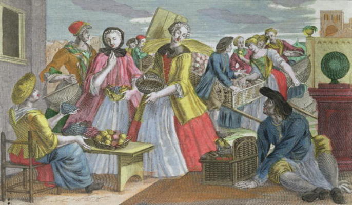 The Fruit Market (coloured engraving) van Martin Engelbrecht