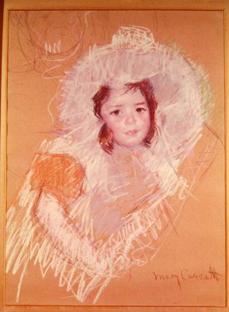 Bust of a Young Girl or Margot Lux with a Large Hat van Mary Cassatt