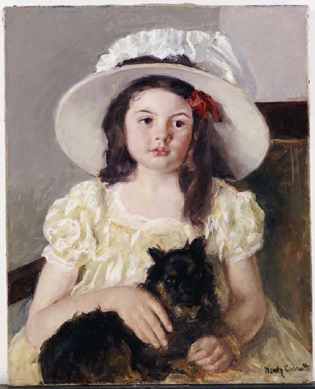 Françoise mit einem kleinen schwarzen Hund van Mary Cassatt