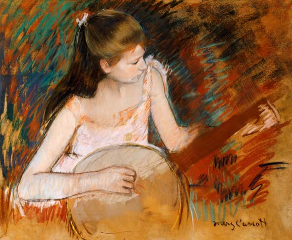 M.Cassatt, Girl with banjo / c.1894 van Mary Cassatt
