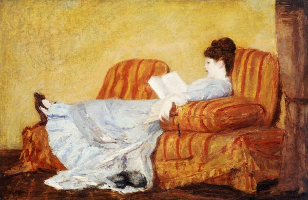 Junge Frau beim Lesen. van Mary Cassatt