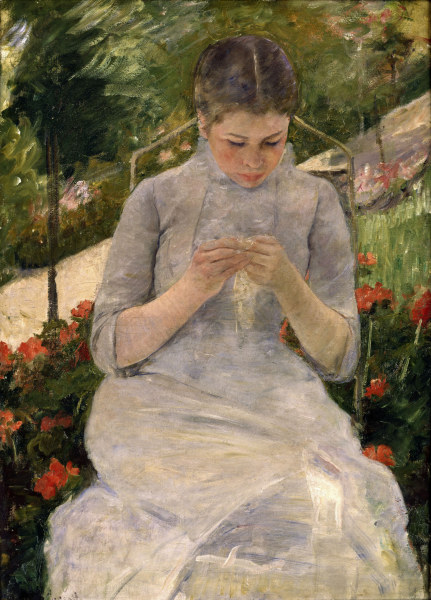 M.Cassatt / Young girl in garden / 1880 van Mary Cassatt