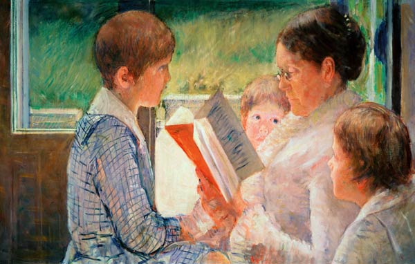 Mrs Cassatt Reading to her Grandchildren van Mary Cassatt