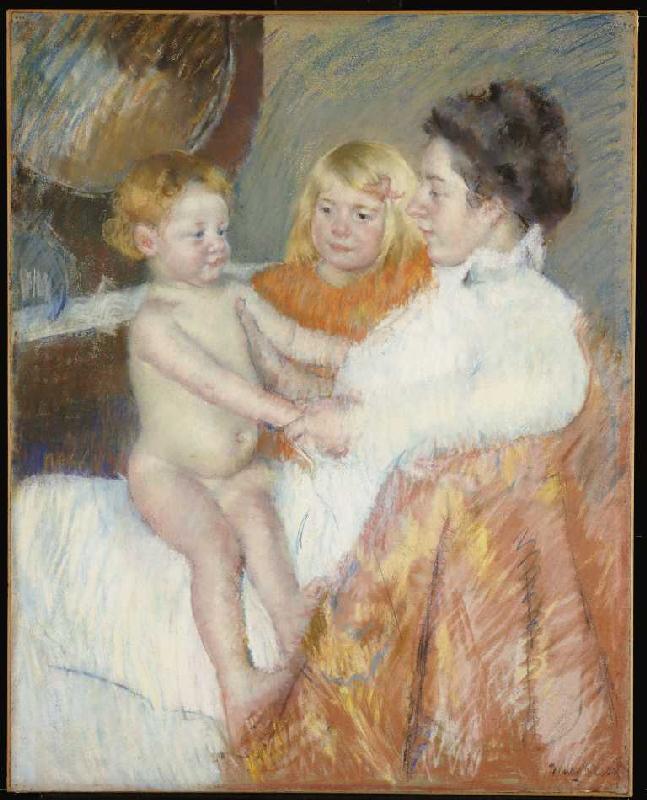 Mutter mit Sara und dem Schwesterchen van Mary Cassatt