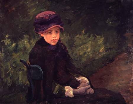 Susan Seated Outdoors Wearing a Purple Hat van Mary Cassatt