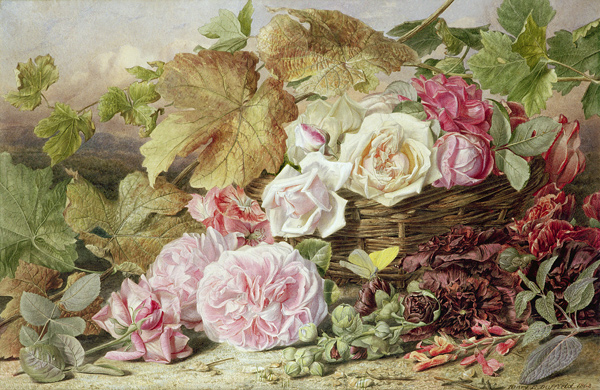 Peonies, Roses and Hollyhocks van Mary Elizabeth Duffield