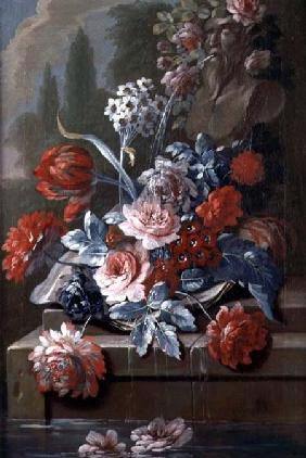 Still Life of Flowers by a Fountain  (pair of 121413)