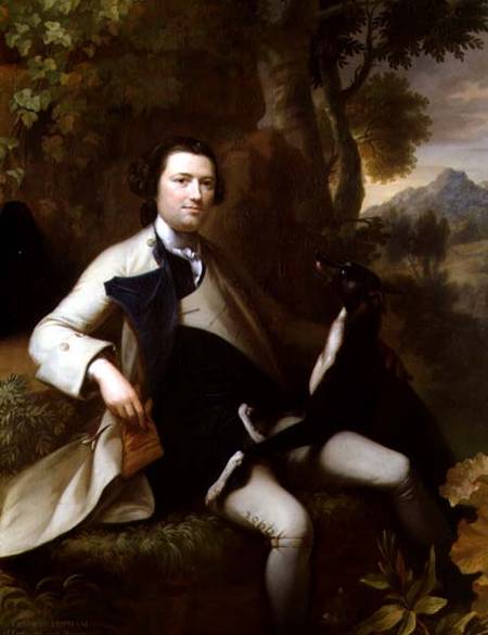 Francis Popham (d.1780) seated in a Wooded Landscape with his Greyhound van Mason Chamberlain