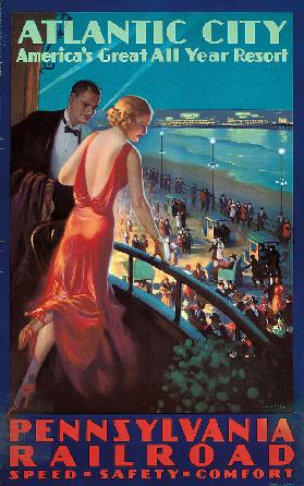 Poster advertising travel to Atlantic City by Pennsylvania Railroad