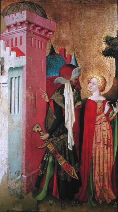 St. Barbara Locked in a Tower by her Father, from the St. Barbara Altarpiece van Master Francke