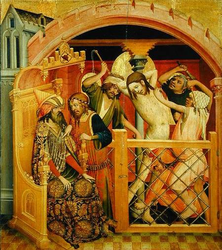 The Flagellation of Christ, panel from the St. Thomas Altar from St. John's Church in Hamburg van Master Francke