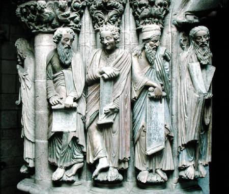 Detail of the Portico de la Gloria with the Old Testament prophets van Master Mateo