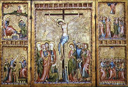 Altarpiece with the Crucifixion in the centre panel and scenes from the Life of Christ on the side p van Master of Cologne