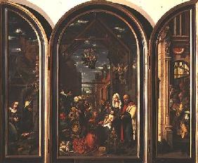Triptych, depicting the Adoration of the Magi (centre), the Nativity (left) and the Circumcision (ri