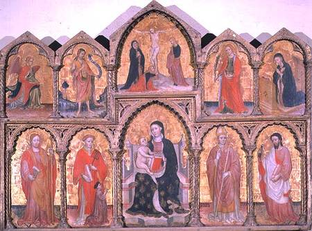 Polyptych showing Madonna and Child, Crucifixion and Saints van Master of Roncajette