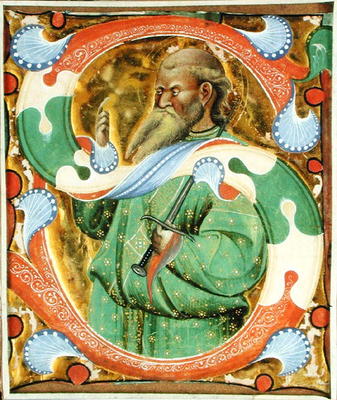 Historiated initial 'S' depicting St. Paul (vellum) van Master of San Michele of Murano