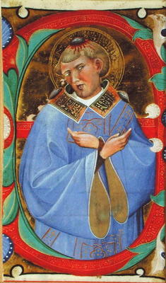 Historiated initial 'E' depicting St. Stephen (vellum) van Master of San Michele of Murano